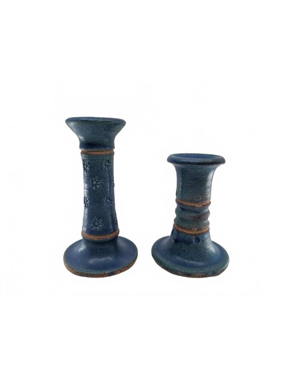 Vintage Ron Taylor RT Studio Pottery Candle Holders Pair Blue Glaze